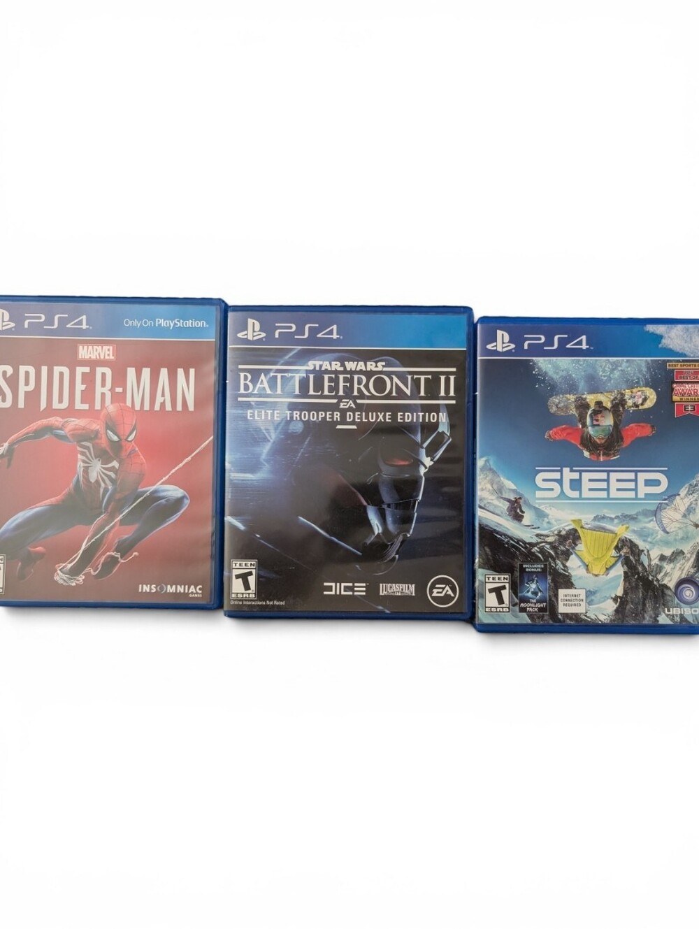 PS4 Game Bundle Spider-Man Star Wars Battlefront II Steep PlayStation 4 Lot WORK